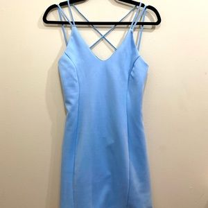 A baby blue bodycon dress